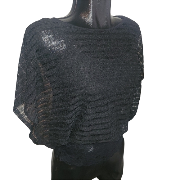 Eclipse Black Mesh Short Drop Sleeve Top with Attached Tank Top S - Picture 2 of 5